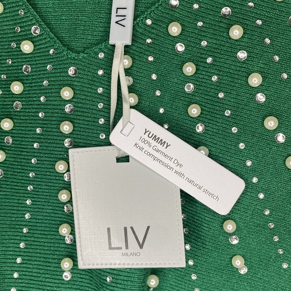 Liv Milano Green Sweater with Pearl Rhinestones NWT Size S - Picture 11 of 13